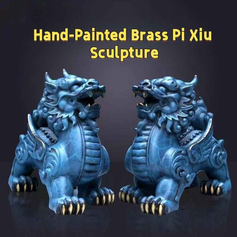 Hand-Painted Brass Pi Xiu Sculpture – Feng Shui Wealth Guardian in Three Sizes